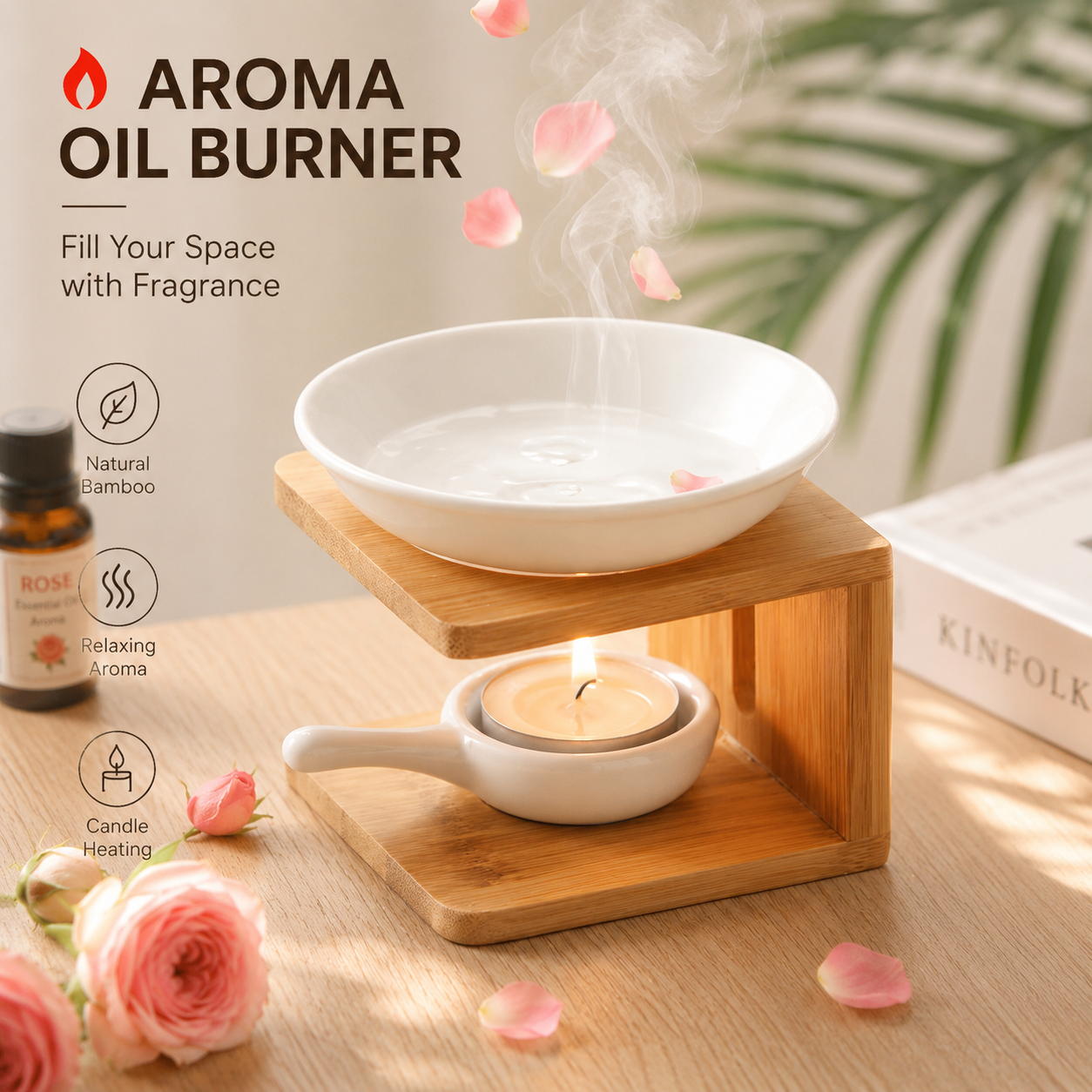 Home Fragrance Oils For Oil Burners - Bamboo Ceramic Essential Oil Burner, Aromatherapy