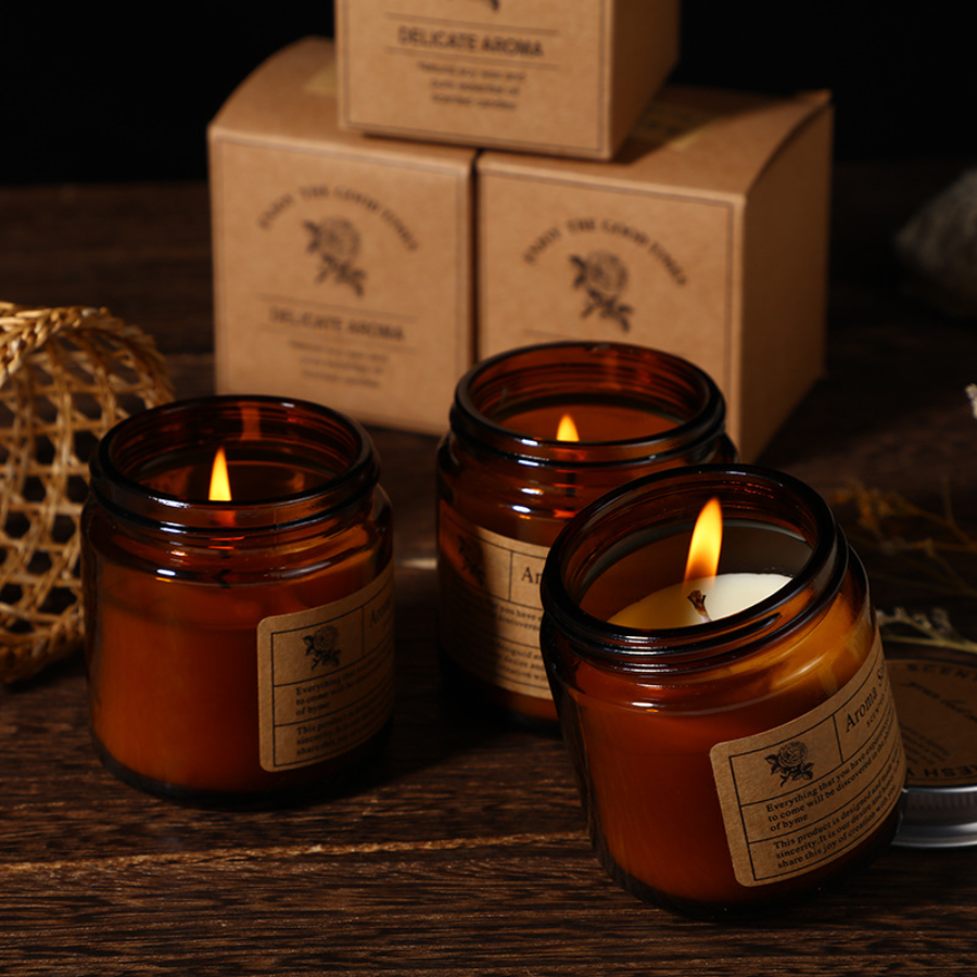 Soy Wax Flake - 1pc Brown Glass Cup Aromatherapy Candle