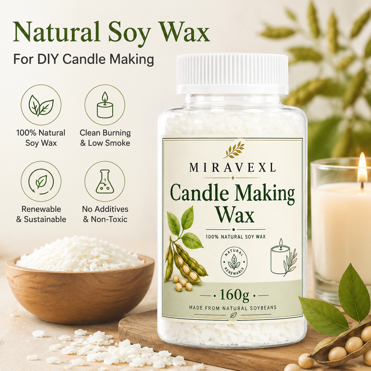 MIRAVEXL Soy Candle Wax 160g o – обзор и цена Soy Wax Flake