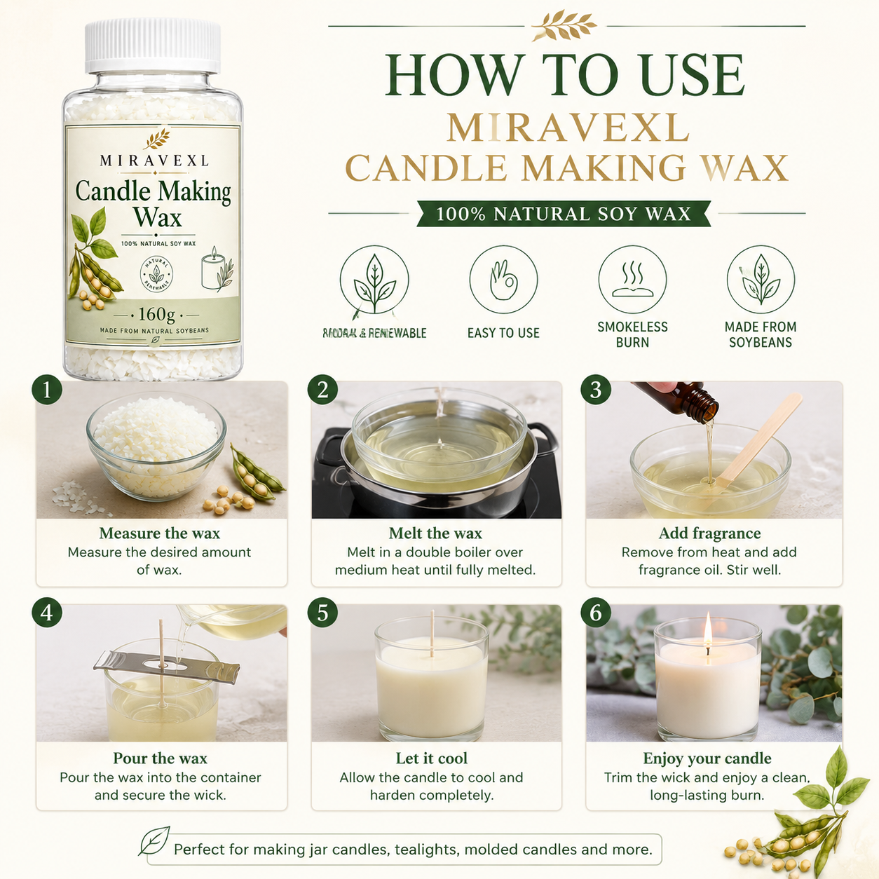 MIRAVEXL Soy Candle Wax 160g o – обзор и цена Soy Wax Flake